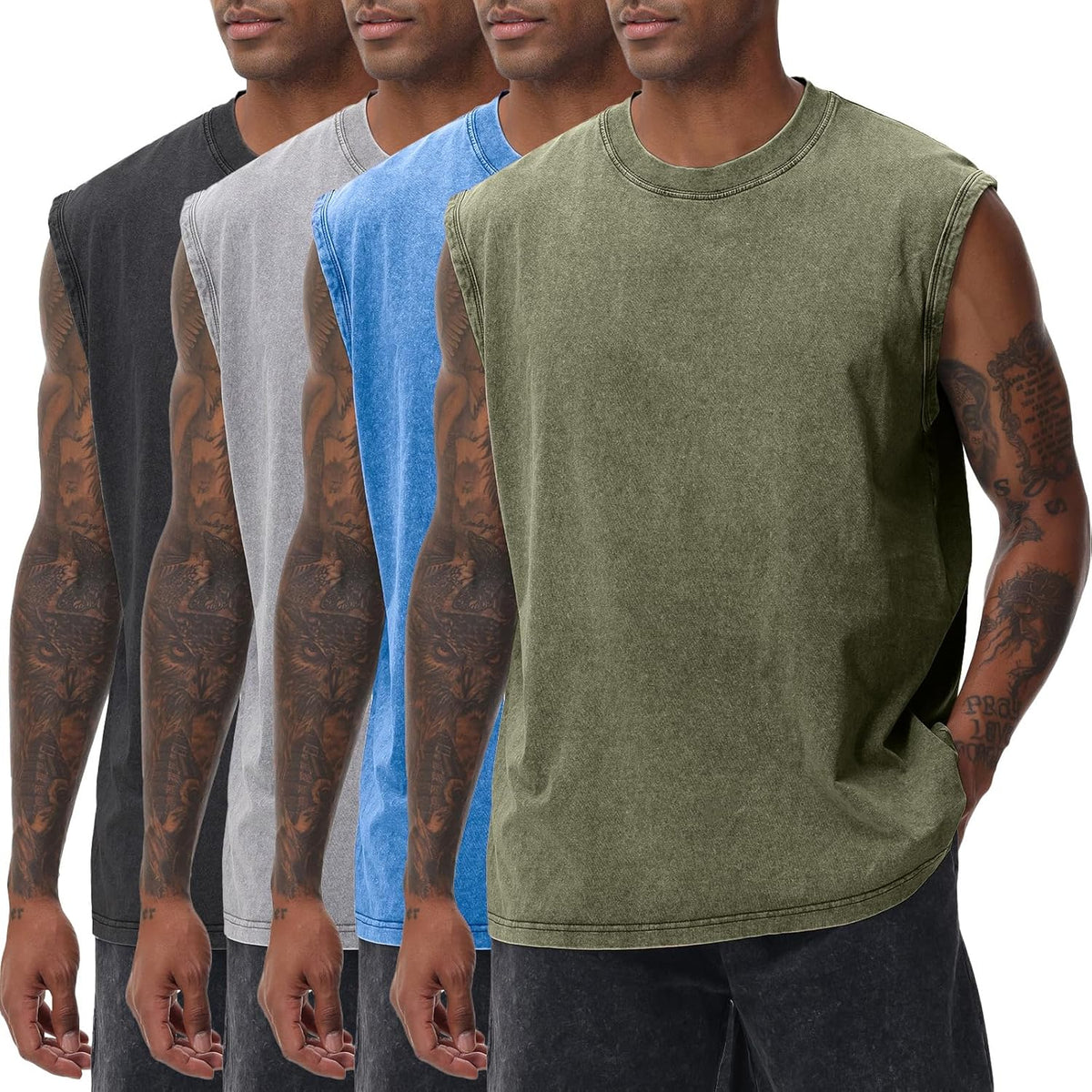 Skiennix Men's Workout Tank Top - Sleeveless Muscle Shirt for Gym & Running | Acid Wash Design