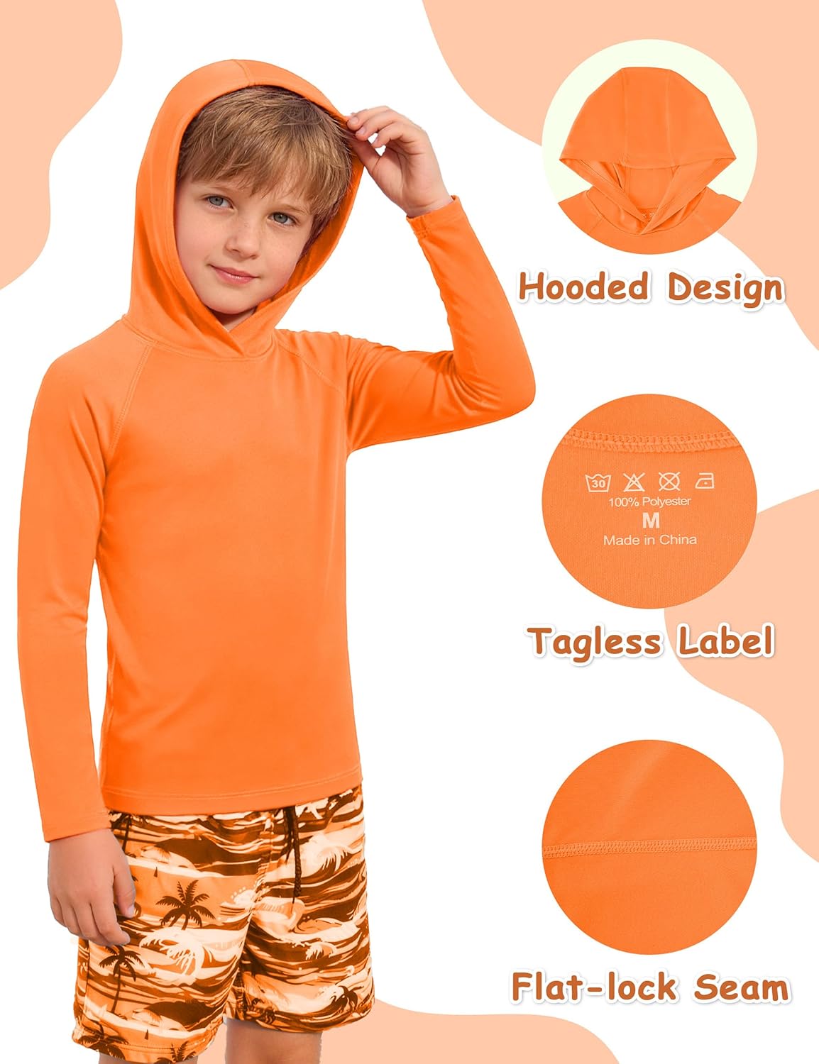 Skiennix Boys Hooded Rash Guard Swim Shirt - UPF 50+ Sun Protection for Youth | Ideal for Beach & Hiking