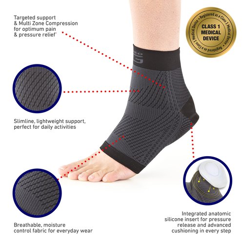 Neo-G Plantar Fasciitis Compression Socks – Support for Plantar Fasciitis, Heel and Arch Pain, Silicone Heel Cushioning for Targeted Pain Relief – Class 1 Medical Device – 1 Pair - L