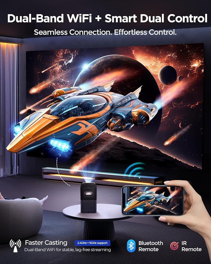 TCL A1s Smart Projector 4K Support, Compatible with Google TV & Netflix, WIFI and Bluetooth, Auto Focus Keystone, Native 1080p, 16W Dolby Audio, Movie Projector for Home Theater with Portable Case