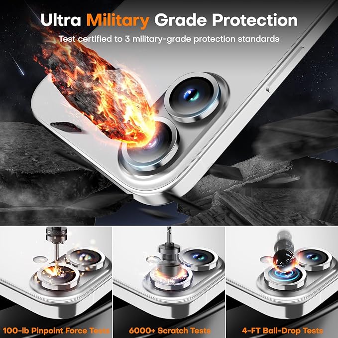 Camera Lens Protector for iPhone 17/16/16 Plus, Tempered Glass Metal Individual