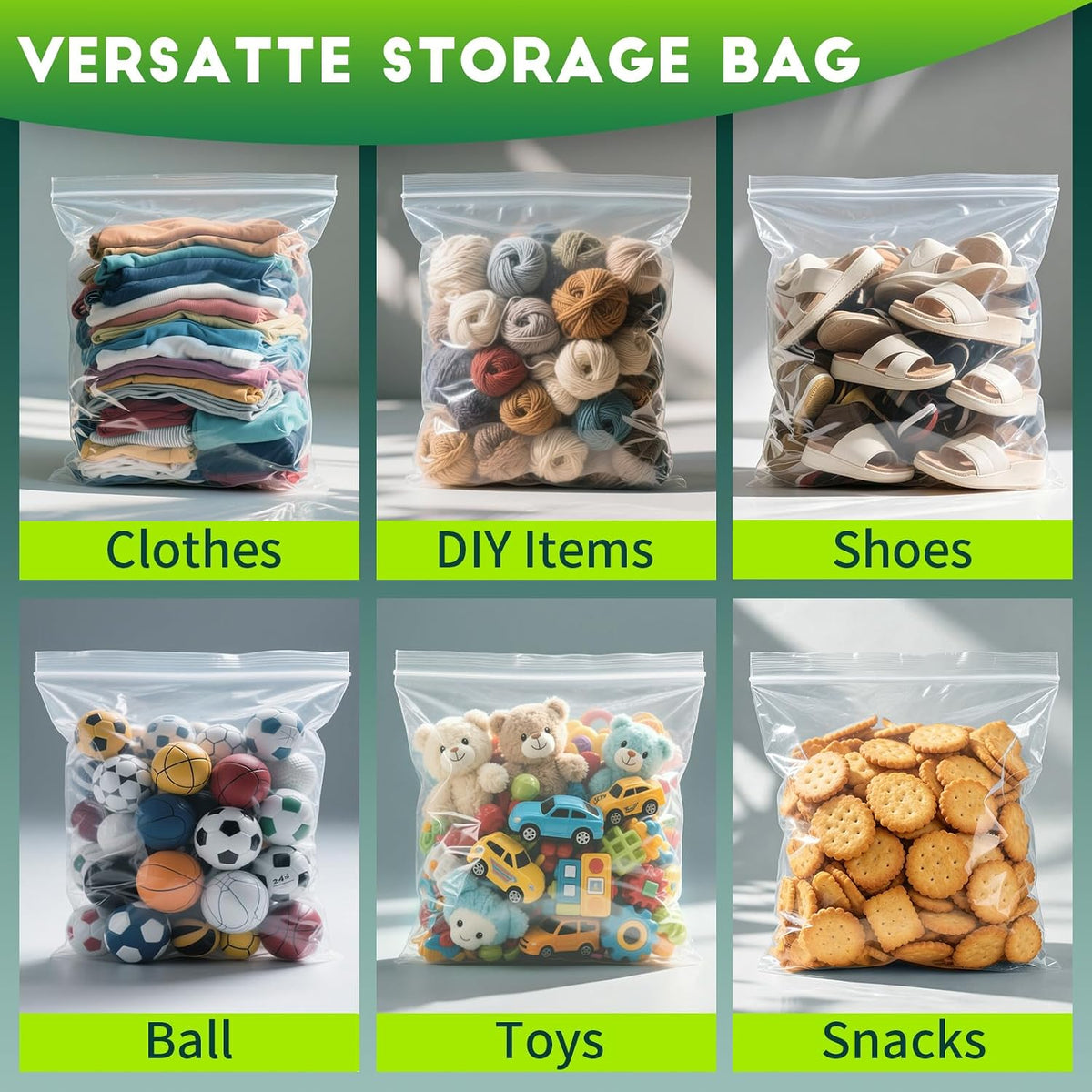 TUXIYA 15PACK 10 Gallon Extra Large Zipper Plastic Bags for Storage 24"x24"