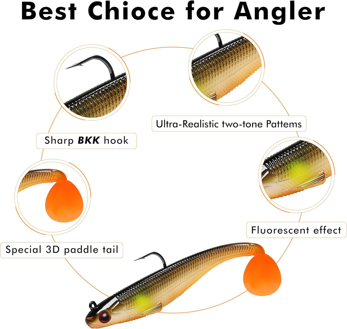 TRUSCEND Shadtale Soft Fishing Lures - Easy Catch Paddle Tail Swimbait with BKK Hooks for Bass, Trout, Crappie & Walleye