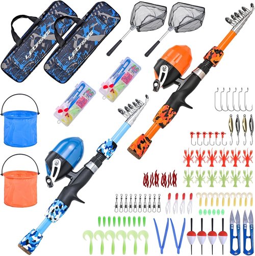 LEOFISHING Kids Fishing Pole Set - Portable Telescopic Rod & Reel with Complete Starter Kit for Youth