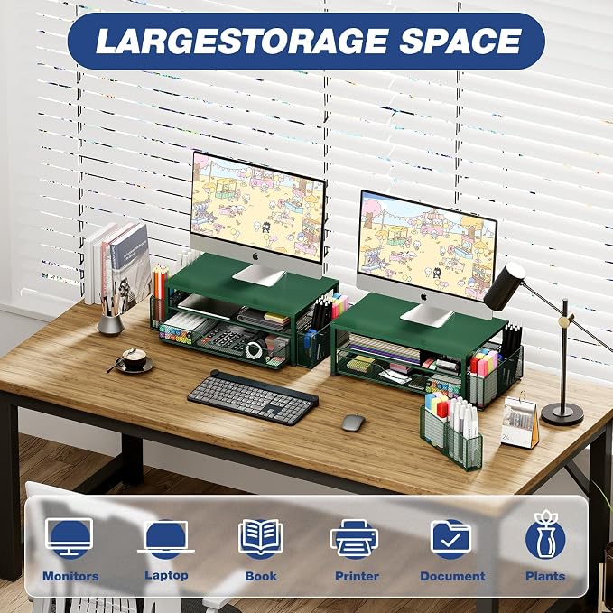 OPNICE Desk Organizers and Accessories, 2-Tier Computer Monitor Stand Riser