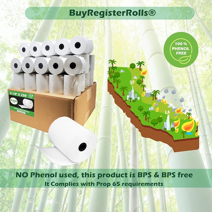 Phenol Free Thermal Paper 3 1/8 x 230 Receipt Rolls fits all Clover POS Cash