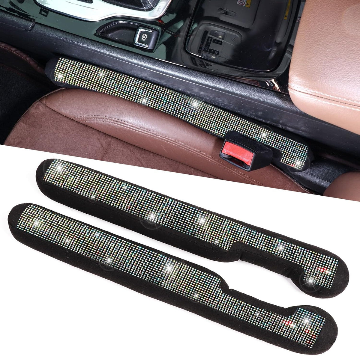 ToBeQueen Car Seat Gap Filler Red Bling Car Accessories for Women Universal Fit for Car Truck SUV, 2 Pack Handmade Crystal Rhinestone Diamond Bling Gap Filler(Red)