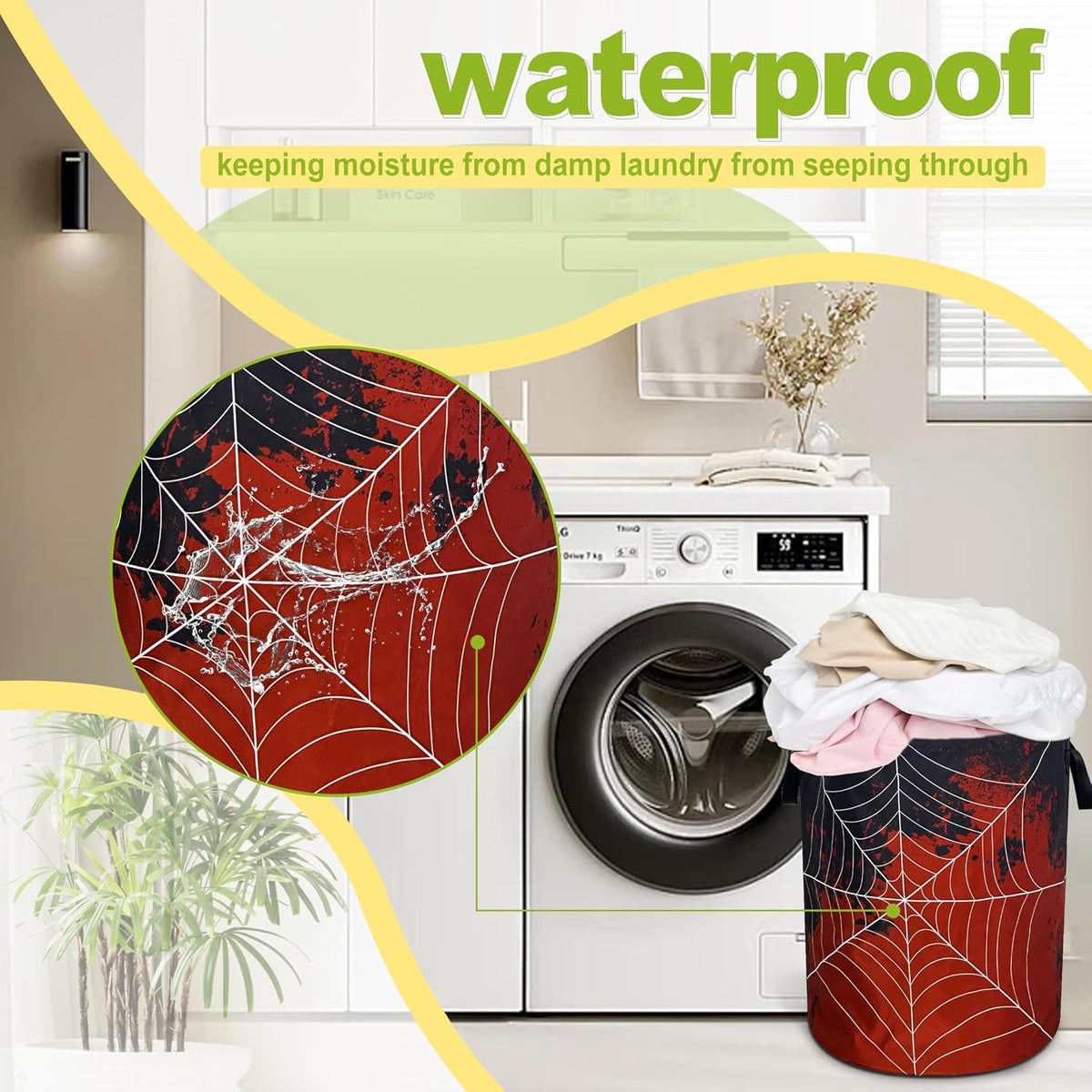 Spider Web Blood Laundry Basket Foldable Waterproof Hamper 18.9 x 16.5 Inch