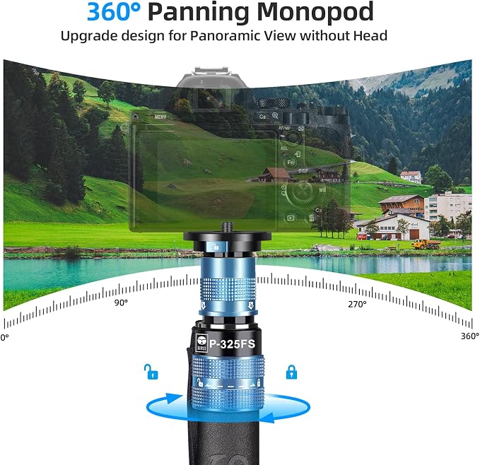 SIRUI P-325FS Monopod with Feet, Max Load 22lbs, 360° Panorama, Quick Release