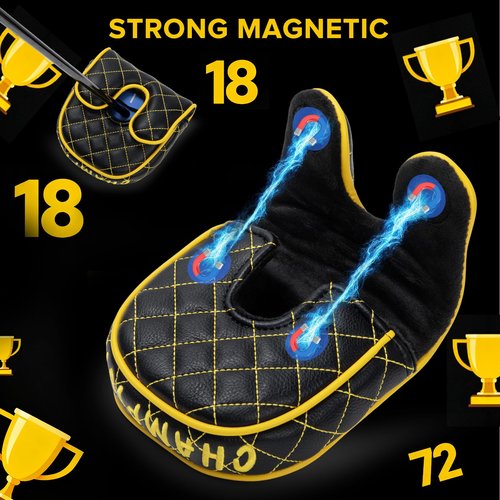 Golf Mallet Putter Cover Headcover, Magnetic Closure Premium Leather Birdie Golf Head Covers Fits Golf DF3 Putter - USA Mallet Putter Headcover (Champion)