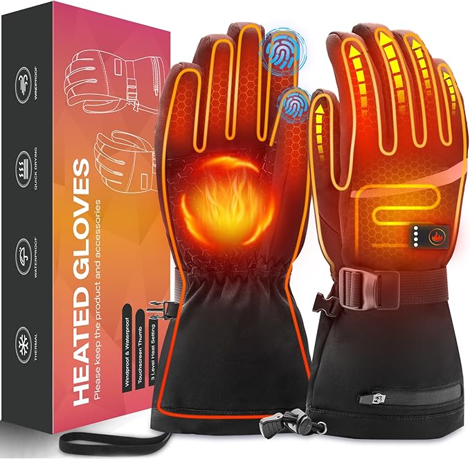 Heated Gloves for Men Women, Rechargeable Hand Warmer Gloves with Touchscreen, Waterproof Electric Heated Ski Glove for Winter Outdoor Work Hunting Camping Snowboarding Hiking Raynaud