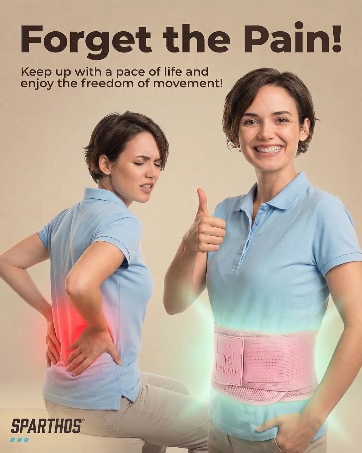 Sparthos Back Support Belt - Immediate Back Pain Relief | Breathable Lumbar Brace for 24-31" Waist (Pink-XS)