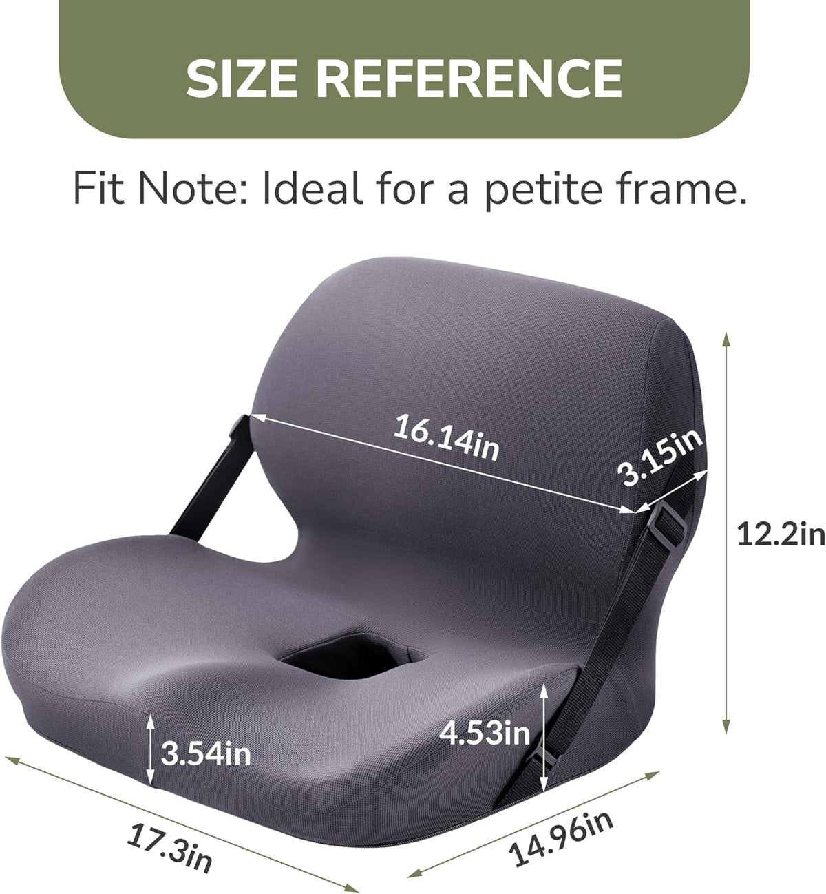 EGOHOME L-Shaped Seat Cushion for Office Chair & Car, Memory Foam Coccyx Cushion with Lumbar Support - Relieves Tailbone, Sciatica, Lower Back Pain, Adjustable Strap & Non-Slip Bottom, Grey