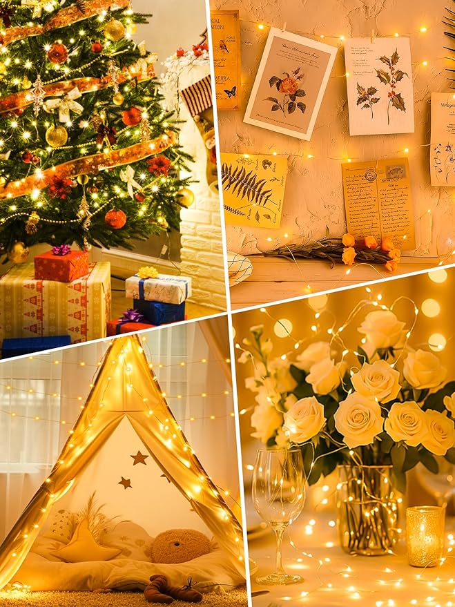 btfarm 6 Pack Fairy Lights Battery Operated with Timer, 16.4 FT 50 LED Silver Wire Twinkle String Lights 8 Modes Dimmable Waterproof for Indoor Christmas Bedroom Wedding Decorations, Warm White