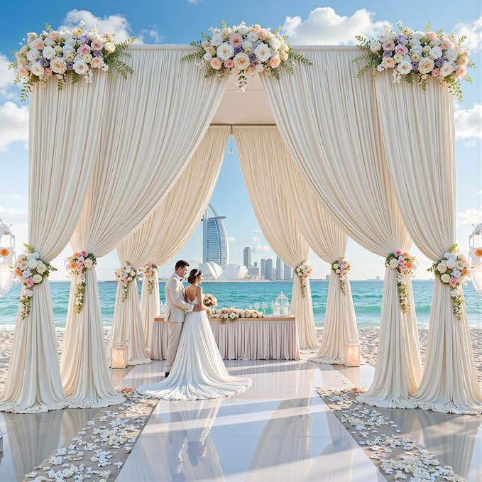 50ft x 15ft Beige Backdrop Curtains
