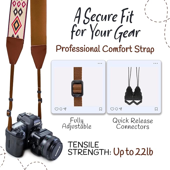 Art Tribute Camera Strap For Photographers Padded Universal Fit Neck Shoulder &