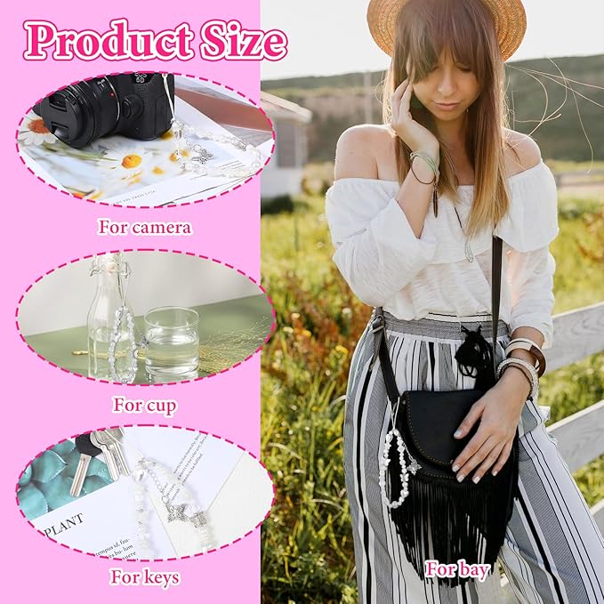 Beaded Camera Wrist Strap Butterfly Cellphone Lanyard Strap Y2K Phone Charms
