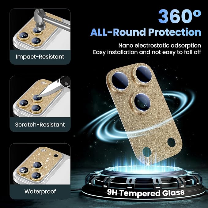 Uyiton for iPhone 17-Pro-Max Camera-Lens Protector: Bling Metal Tempered Glass