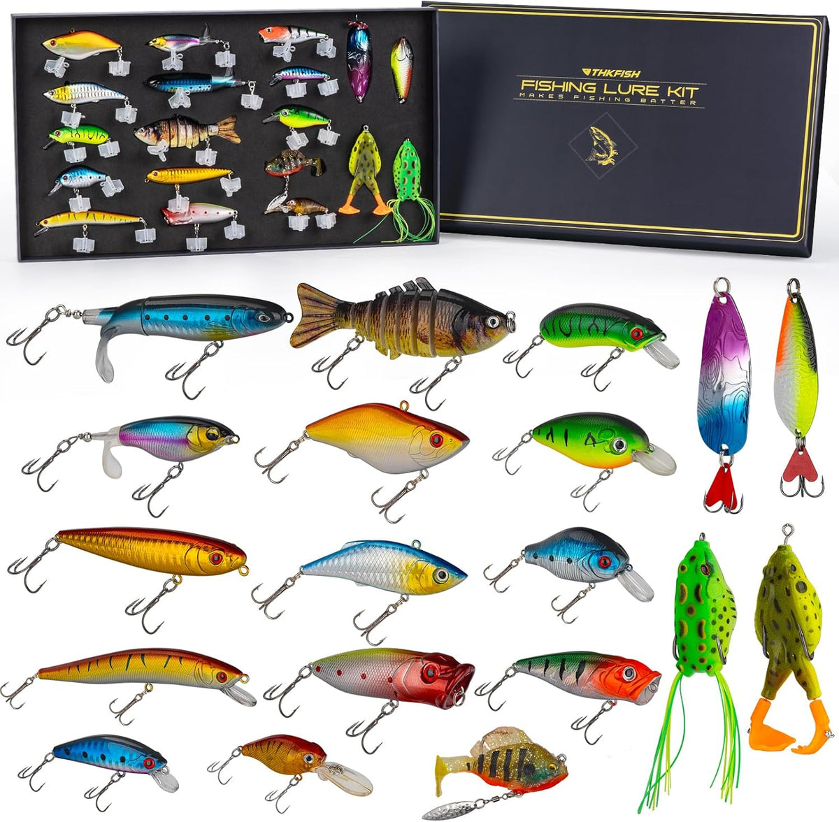 THKFISH Fishing Lures Kit - 19PCS Tackle Box for Freshwater Bass, Trout & More | Perfect Gift for Anglers