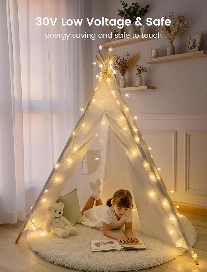 Star String Lights Plug in,33ft 100LED Fairy Lights with Remote, Hanging Star Decorations Lights Waterproof for Indoor Outdoor Bedroom Classroom Dorm Kids Tent Party Decor,Warm White