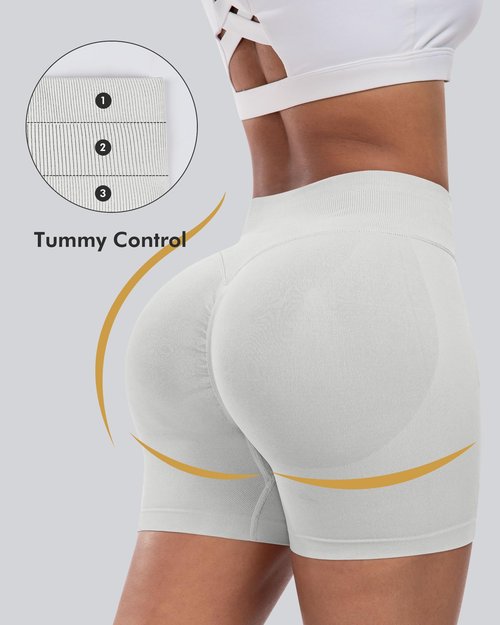 CHRLEISURE Workout Gym Biker Shorts, High Waisted Butt Lifting Scrunch Butt Sports Seamless Shorts Sets 4 Piece (2BlackGrayLGray,M)