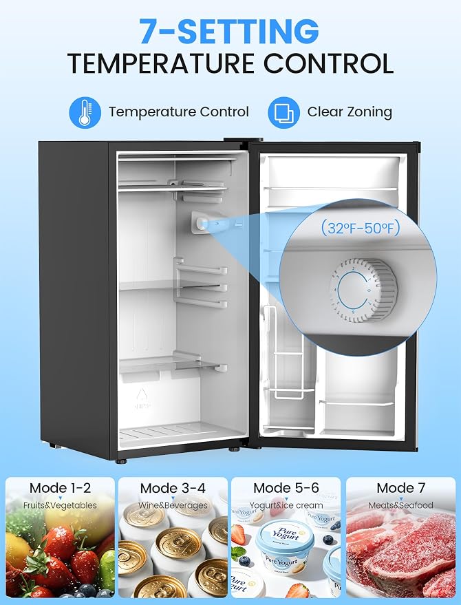 COWSAR 3.1 Cu.ft Mini Dorm Fridge for Bedroom Apartment Office, Silver | Reversible Single Door, Adjustable Thermostat, Energy Saving, Remove Glass Shelves, Compact Small Fridge for College Dorm