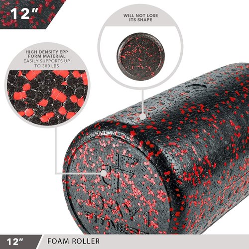 Day 1 Fitness Muscle Foam Roller - High Density Sports Massage for Deep Tissue Relief | Speckled Red, 12”