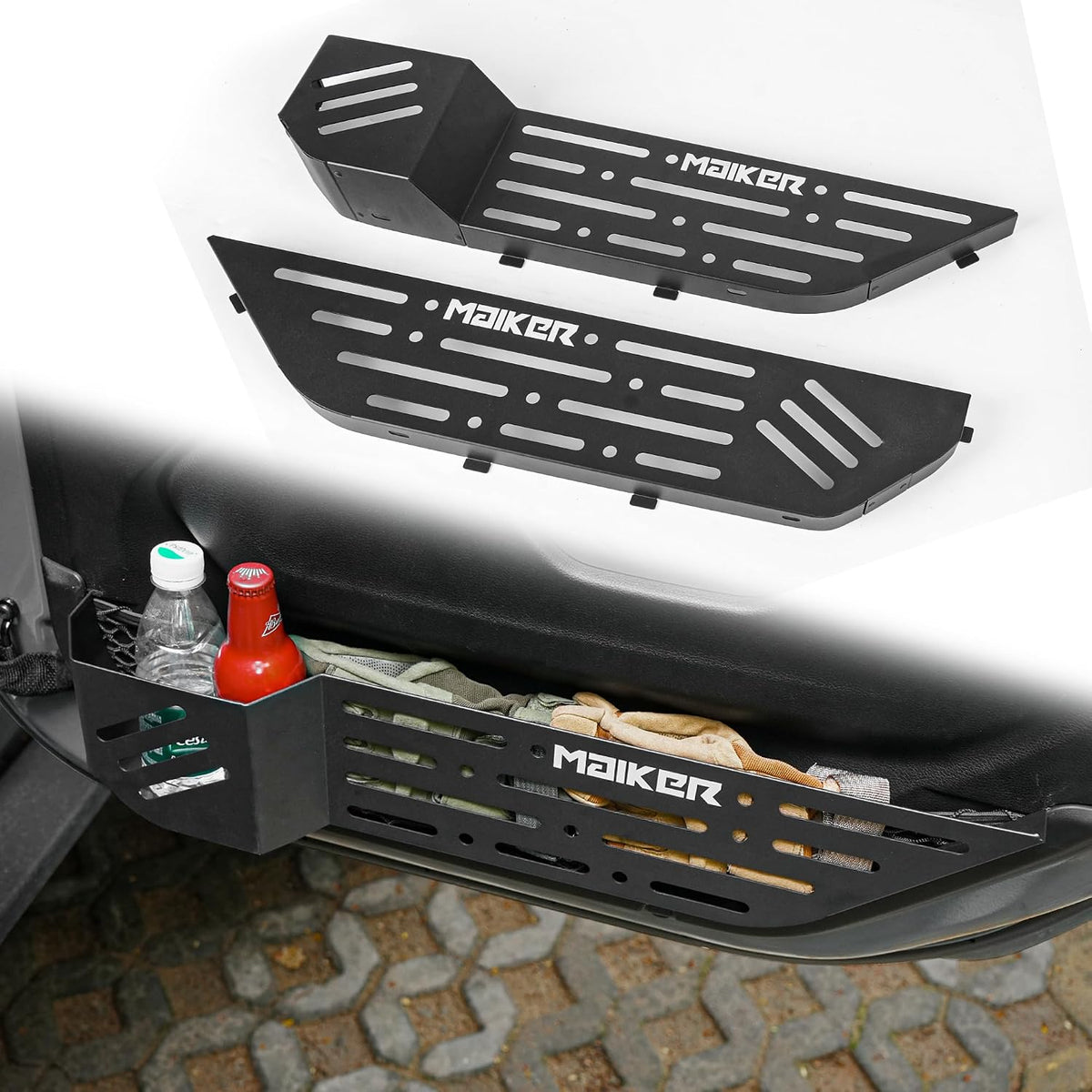 MAIKER Metal Front Door Pocket Storage Box Compatible with 2018-2024 Jeep Wrangler JL JLU 4XE & 2020-2024 Gladiator JT, Molle Panels Door Organizer Replaces Sagging Nets, 2PCS