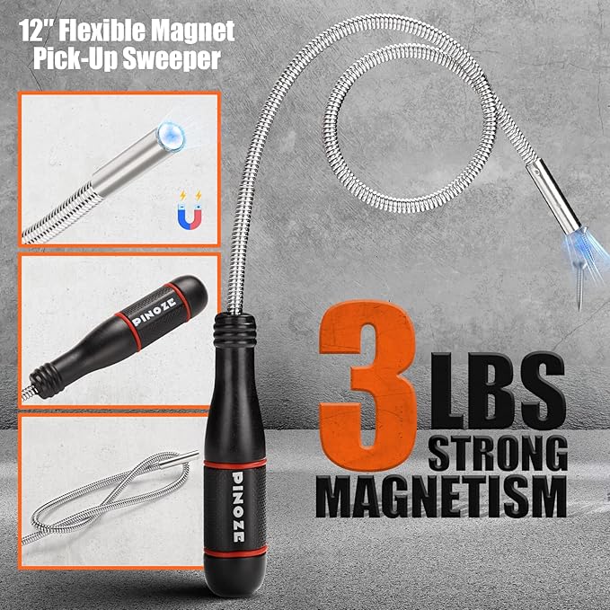 Collapsible Magnetic Parts Organizer Trays & 12" Flexible Magnetic Pickup Tool, 3 Different Size Magnet Tool Trays & Pick-Up Sweeper for Screw, Bolts, Nuts, Washers, Pins and Other Metal Parts