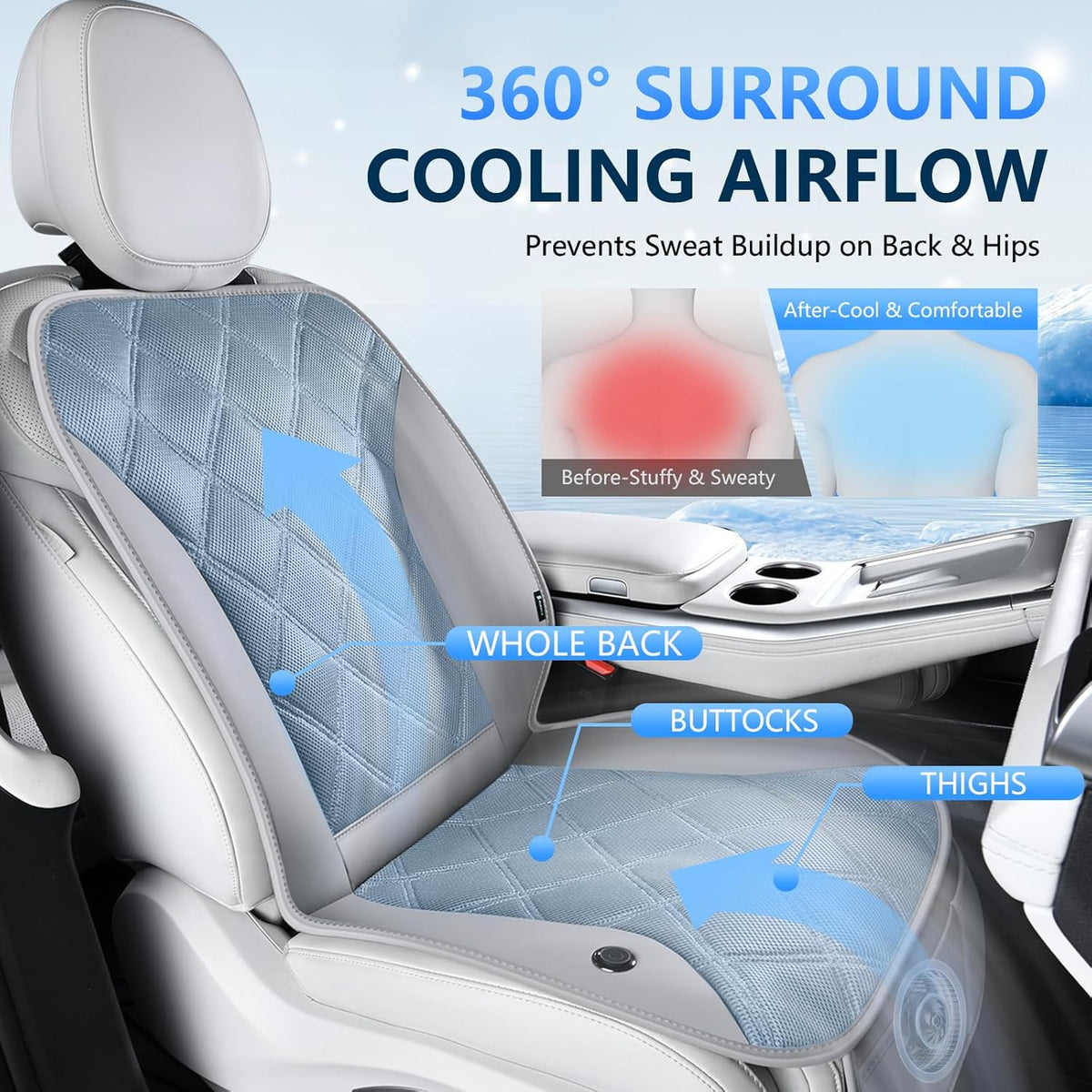 FLORICH Cooling Car Seat Cushion Ventilated Car Seat Cover with 3-Speed Adjustable Universal Fit for 12V/24V Car SUV Truck Van for Summer, Gray