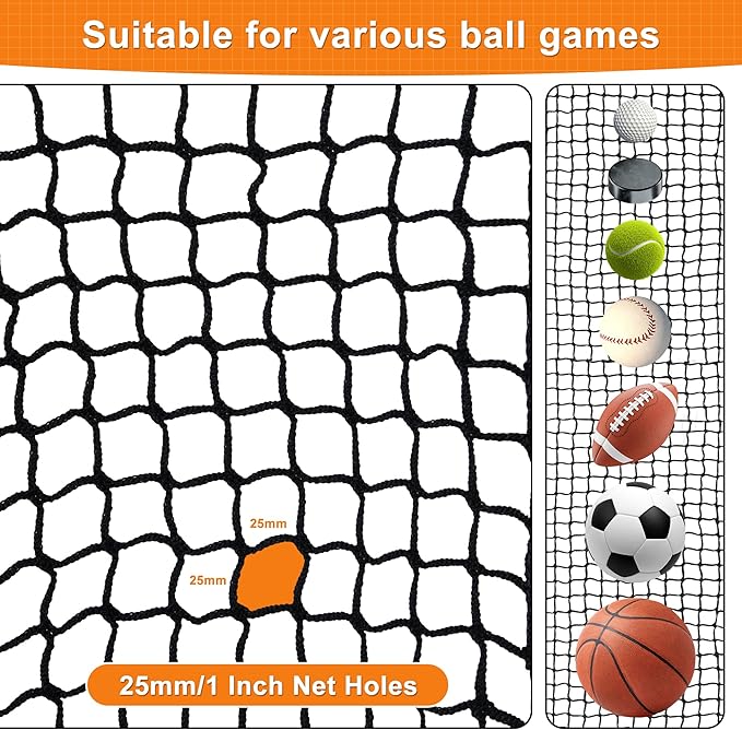 Nylon Golf Net 10-50ft - Practice Hitting Net With Rope and Carabiners, Durable Weatherproof Barrier for Baseball, Hockey, Soccer