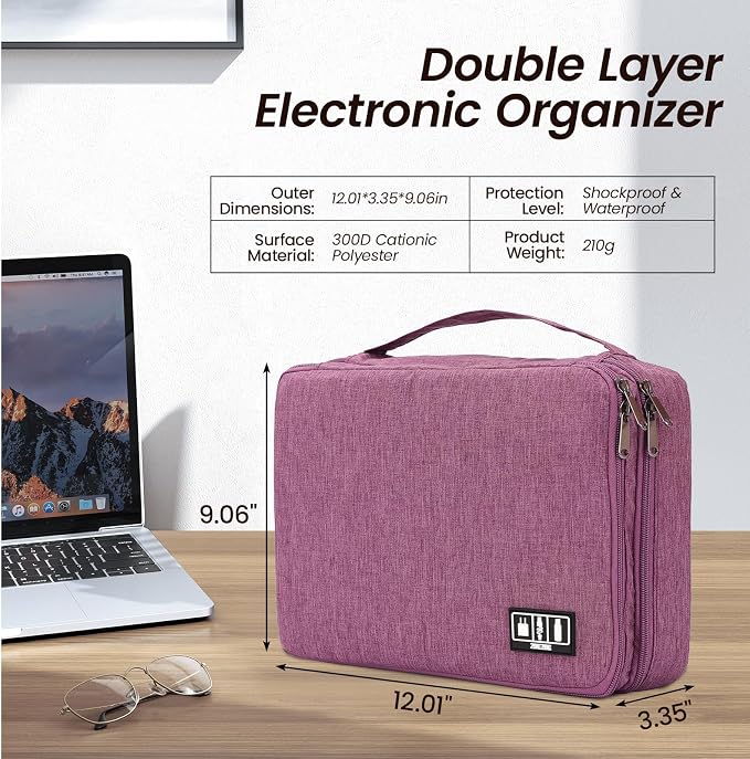 Large Electronic Organizer Travel Case, Double Layer Tech Accessories Bag