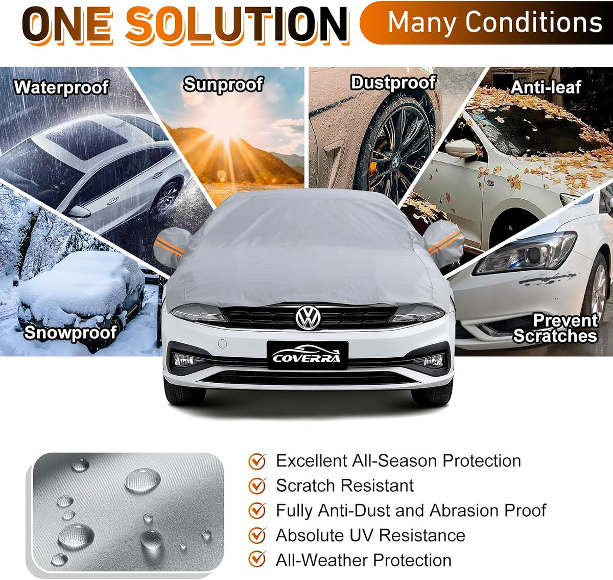 Half Car Cover for Snow, Windshield Cover for Ice and Snow with Cotton Liner, Hail Protector Car Cover Waterproof All Weather for Snow, Sun, Rain, Dust, Fit Sedan L