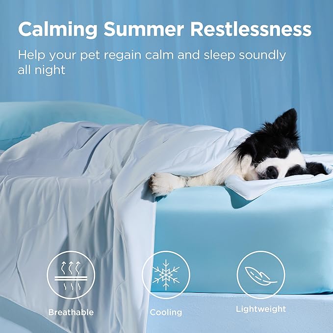 Bedsure Cooling Blanket for Small Dogs with Breathable Air-Core Fill Q-MAX>0.4 - Dog Cooling Mat Soft, Lightweight Pet Cat Throw Cold Blanket Washable for Summer, Arctic Blue, 25x35