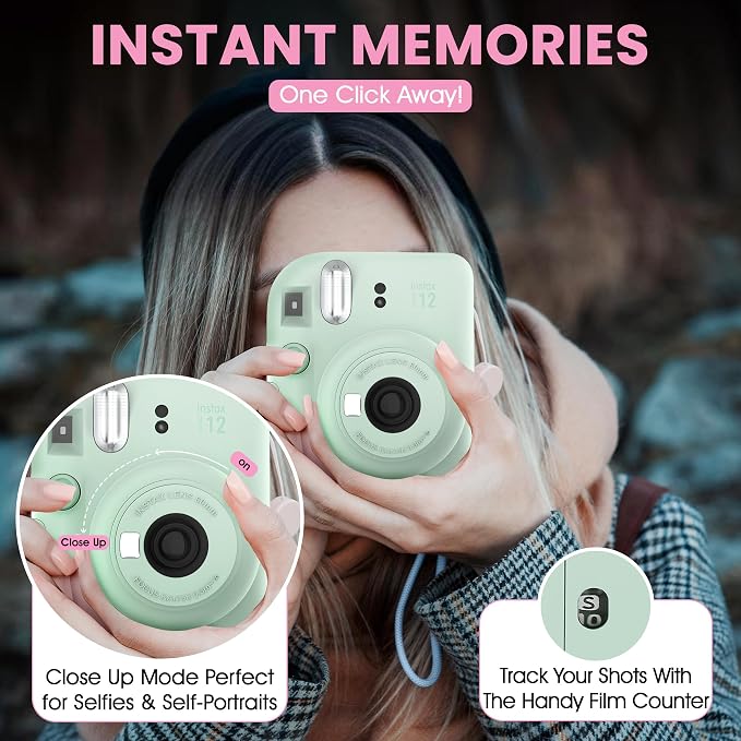 Fujifilm Instax Mini 12 Instant Camera Mint Green + Minimate Custom Designed