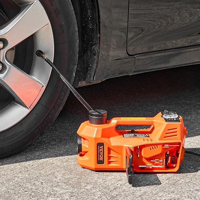 VEVOR Electric Car Jack, 5 Tons /11000 lbs, Electric Scissor Jack with Built-In Inflator, 12V Adjustable Tire Change Replacement with Secure Hammer & LED Light, Portable Jack kit for Sedan, SUV, Truck