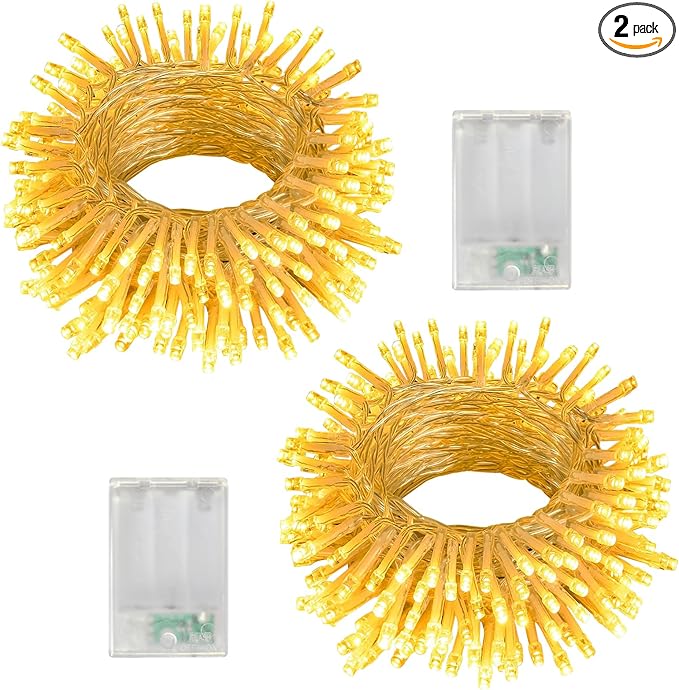 echosari 2 Pack Battery Operated String Lights, Total 26Ft 80 LED Fairy String Lights Clear Wire, Waterproof Fairy Lights for Indoor Outdoor Christmas Garden Wedding Party Decoration (Warm White)