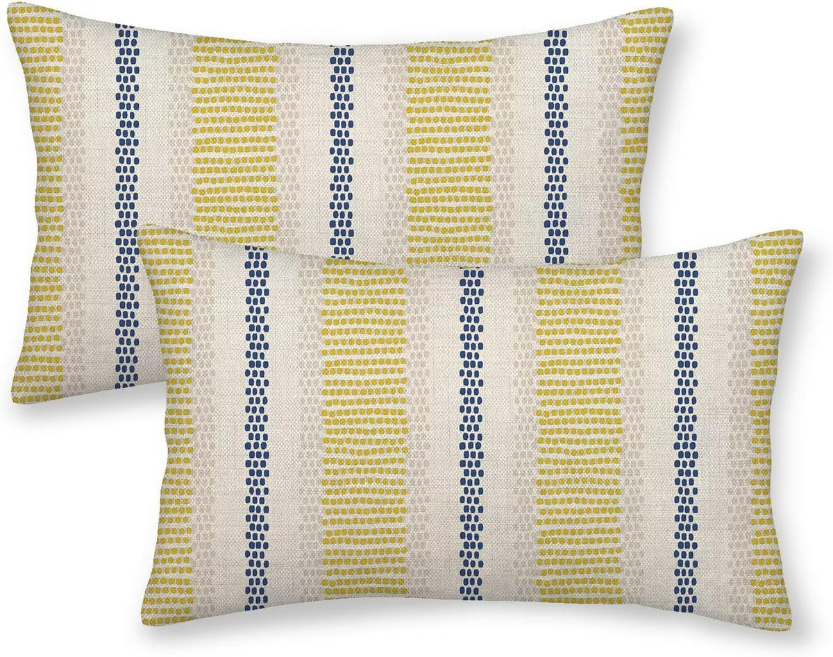 Blue Yellow Pillow Covers 18 x 18 Inch Set of 2 Boho Polka Dot Striped Decorative Outdoor Throw Pillow Covers Linen Summer Farmhouse Modern Pillowcase for Home Sofa Couch Decor