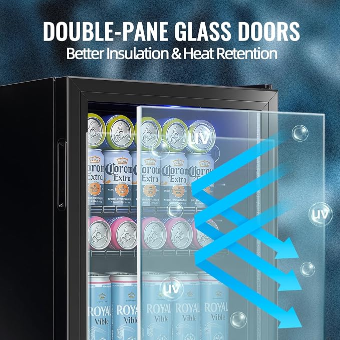 2.6 Cu.ft Mini Refrigerator with Glass Door Mini Beverage Refrigerator Soda Beer Cooler, LED Light Drink Fridge for Home/Office/Dorm Black