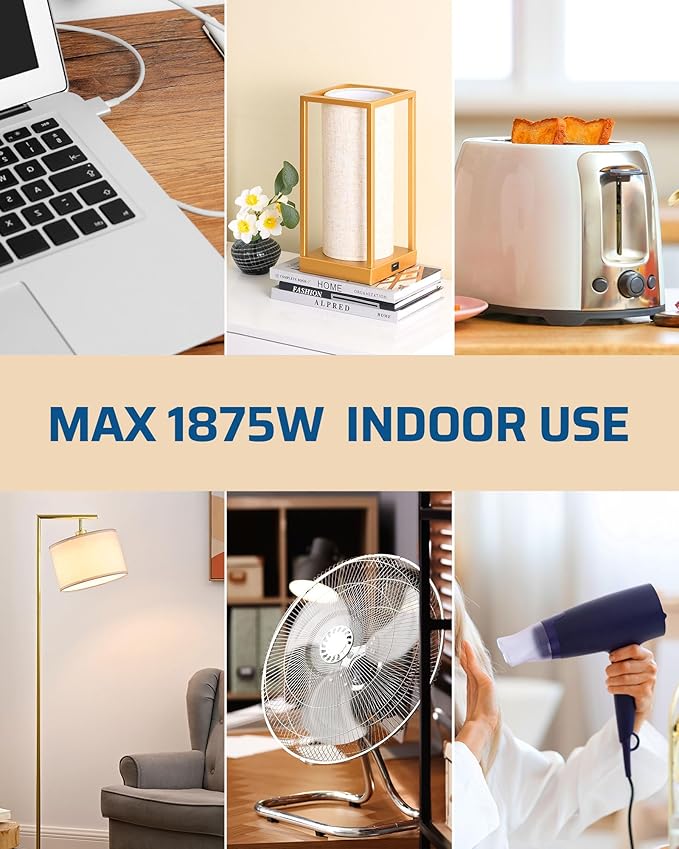 DEWENWILS 1 Ft Extension Cord with 3-Prong Flat Plug, 15A/1875W 14/3 SPT-3 Flat Wire, Space-Saving for Home Office Appliances & Electronics, ETL Certified, 3-Pack, White