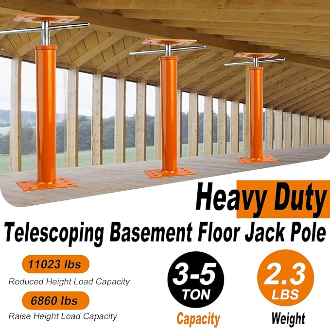 16"-21" Adjustable House Jack | 5-Ton Heavy Duty Floor Basement Jacks | House Floor Jacks Post for Beam Support, Crawl Space Shoring, Foundation Leveling & Structural Repair | Support Pole