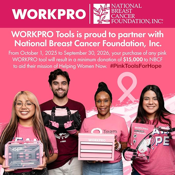 WORKPRO Pink Tool Set, 258 PCS Tool Kit for Women, Basic Household Case with Hammer, Screwdriver Set, Portable for Home Repair, New Apartment, House-Warming, DIY - Pink Ribbon
