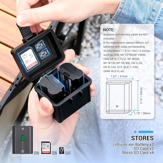 JJC Portable Camera Battery Memory Card Case, Battery Holder Organizer Box