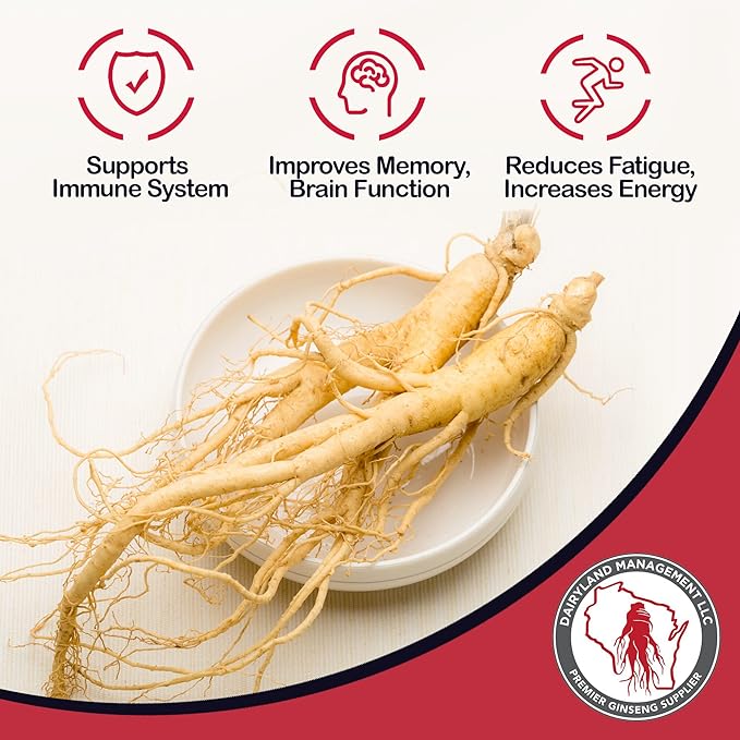 Dairyland American Ginseng Slices 16 oz and Capsules 150 ct Pack of Wisconsin Ginseng – Direct from Farmer to Consumer 西洋参