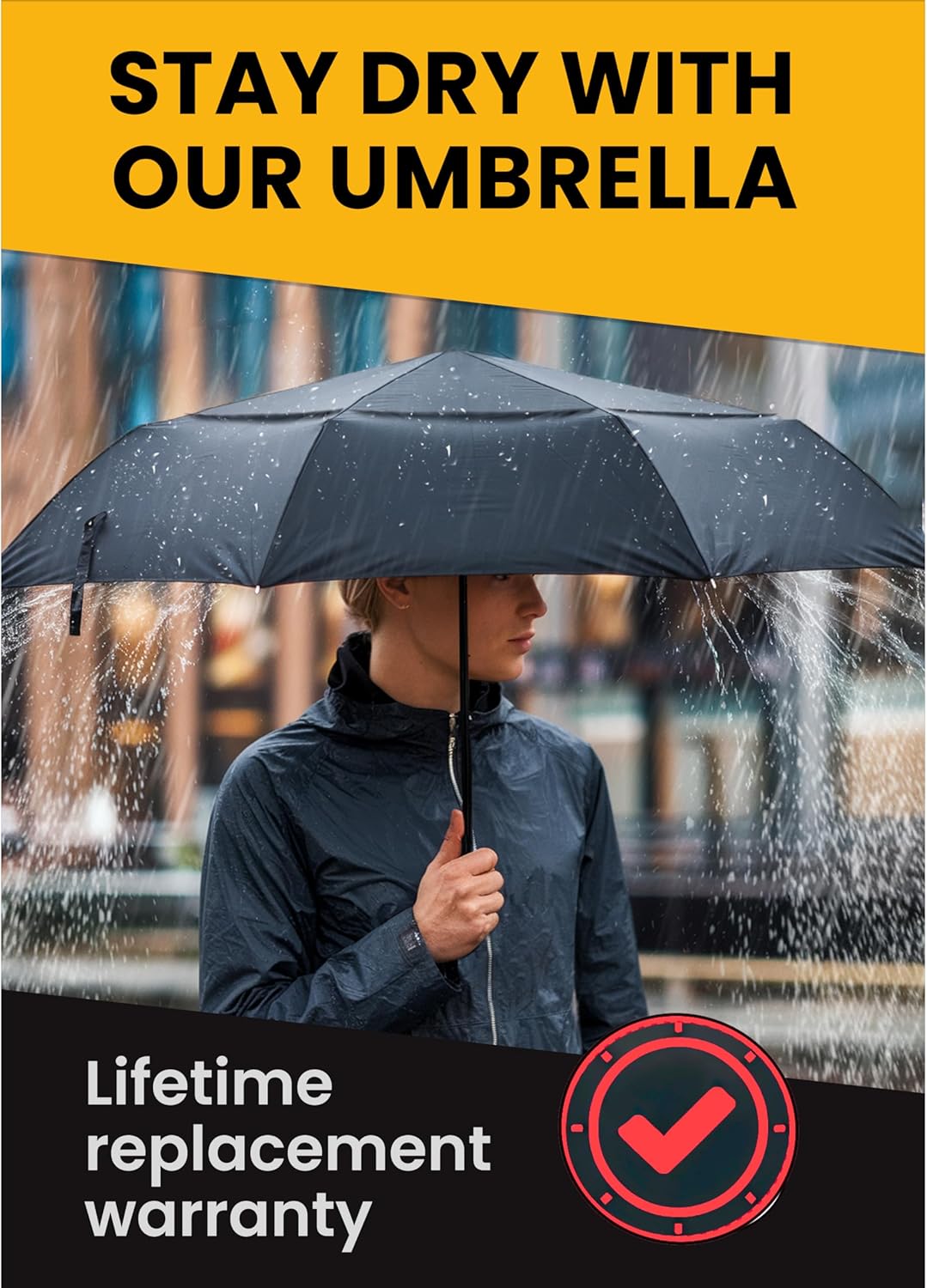 Raintrend Windproof Travel Umbrella - Automatic Open, +10% Bigger Canopy, Compact & Portable for Men & Women