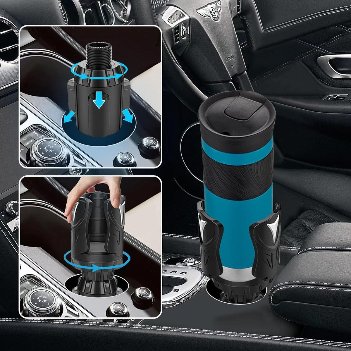Car Cup Holder Expander,Cup Holder Extender Adapter with Adjustable Arm & Base,Compatible with 10-64oz Larges Bottles,Most Cars,Multiple Scenarios for Daily Commuting and Long-Distance Travel,Black