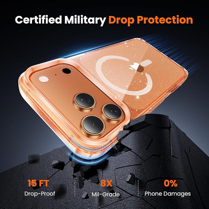 toushion 3 in 1 for iPhone 17 Pro Max Case Clear Glitter, Fits MagSafe