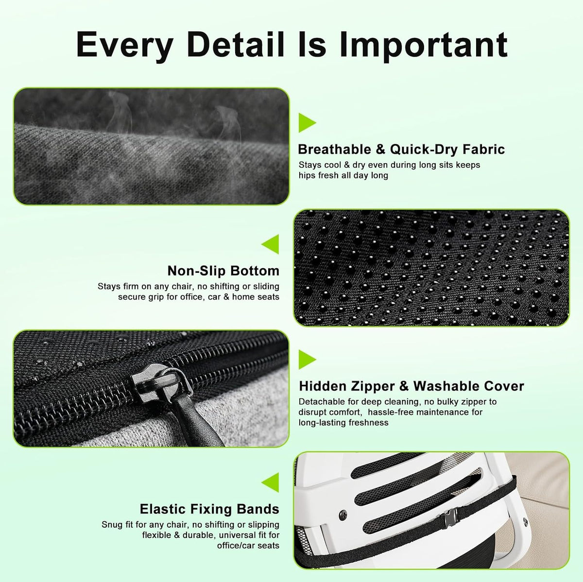 Seat Cushion, Seat Cushions for Office Chair, Ergonomic Coccyx Cushion, Breathable Non-Slip Memory Foam Pad for Long Sitting, Gaming Chair & Car Seat
