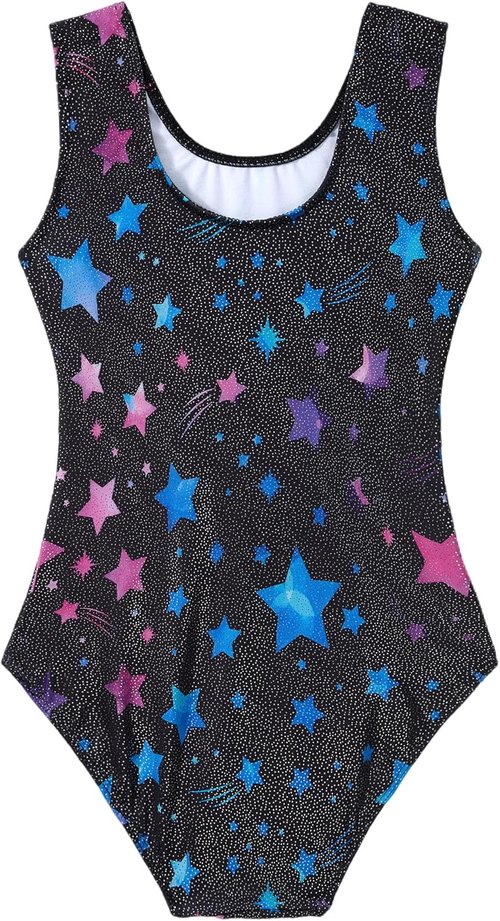 Domusgo Gymnastics Leotards - Sparkly Black One-Piece Tumbling Outfit for Girls 10-12 Years Old