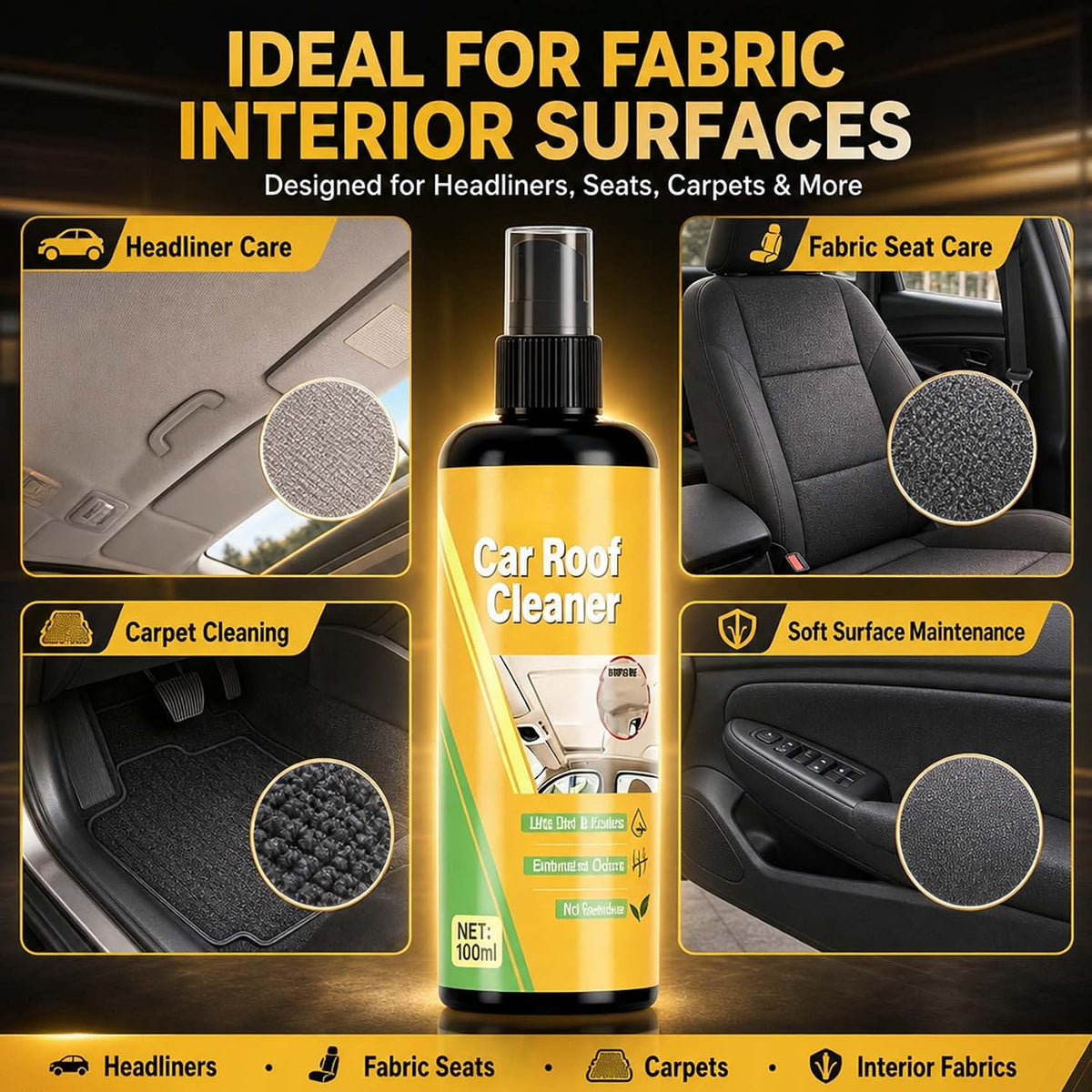 Deep Cleaning Car Roof Cleaner, Multi-purpose Car Headliner Deep Cleaning Cleaner, Multifunctional Cars Interior Roof Fabric cleaning Spray (2PCS)